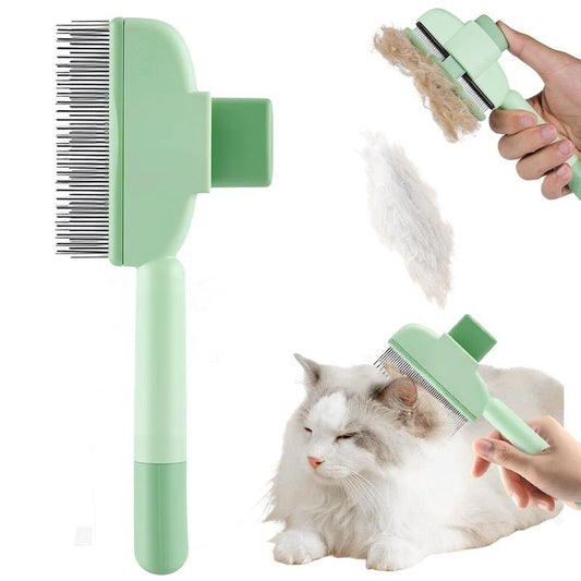 Pet Hair Removal Comb with Release Button for Cats and Dogs, De-Shedding Brush with Long & Short Stainless Steel Teeth for Efficient Hair Removal