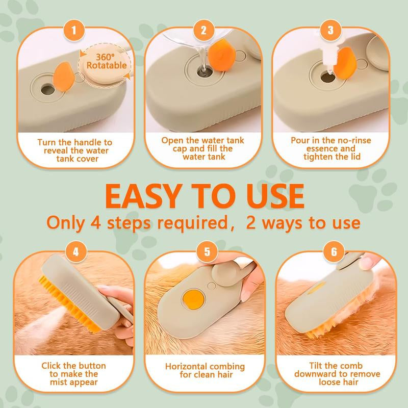 Pet Steam Brush,Cat Dog Hair Remover, Adjustable Pet Hair Remover,Pet Steamy Mist,Steam Pet Brush for Pet Hair 3-IN-1 Steamy Cat Brush Grooming Comb for Dogs Steam Brush for Cats Remove Flying Fur Steam Advanced Pet Hair Removal Comb Pet Pal Brush