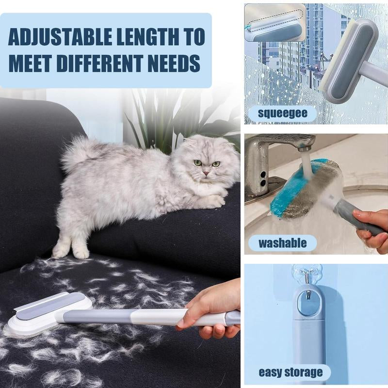 Better than Lint Rollers 4-In-1 Pet Hair Remover Tool with Extendable Handle 2 Scrapers & Hidden Brush for Furniture Carpet Car Windows Reusable Washable Pet Grooming Tool