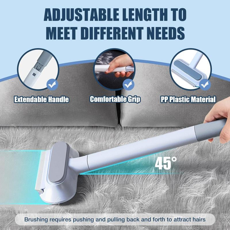 Better than Lint Rollers 4-In-1 Pet Hair Remover Tool with Extendable Handle 2 Scrapers & Hidden Brush for Furniture Carpet Car Windows Reusable Washable Pet Grooming Tool