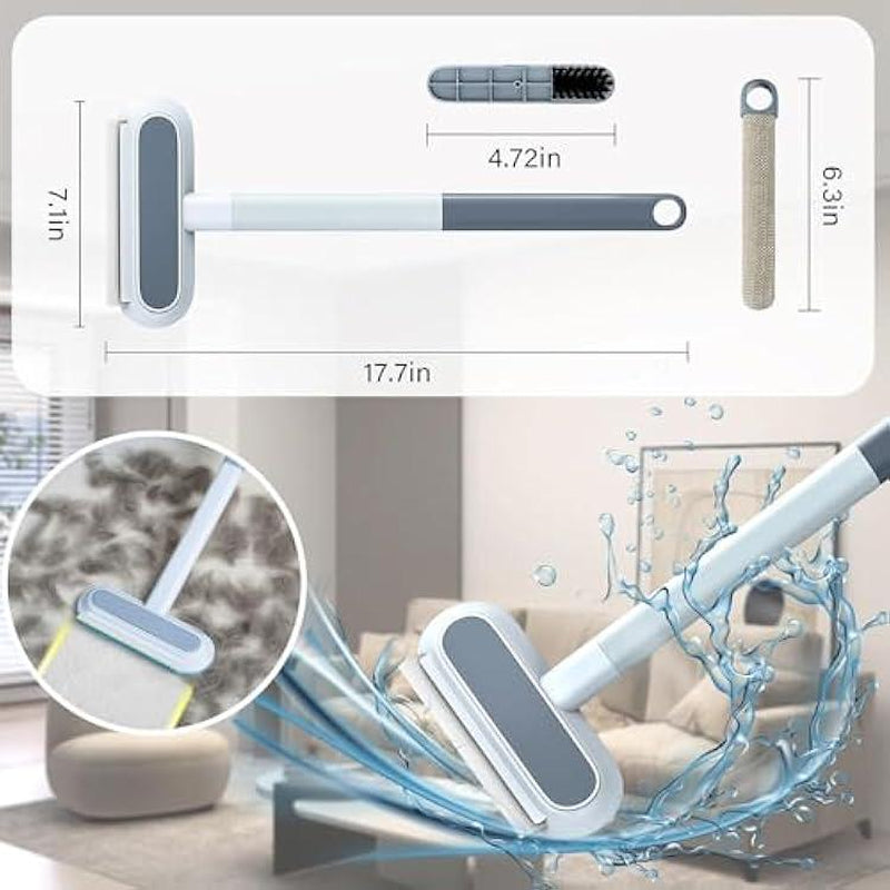 Better than Lint Rollers 4-In-1 Pet Hair Remover Tool with Extendable Handle 2 Scrapers & Hidden Brush for Furniture Carpet Car Windows Reusable Washable Pet Grooming Tool