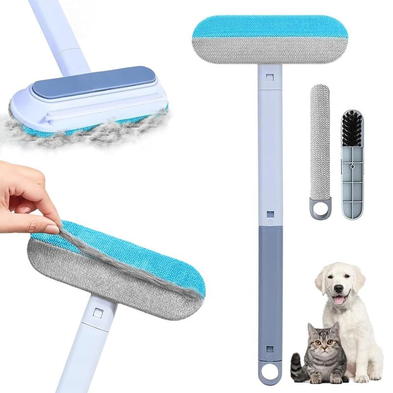 Better than Lint Rollers 4-In-1 Pet Hair Remover Tool with Extendable Handle 2 Scrapers & Hidden Brush for Furniture Carpet Car Windows Reusable Washable Pet Grooming Tool